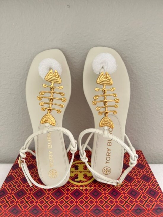 Tory Burch Shoes - Tory Burch Womens Leather Capri Fish Ankle Buckled Sandals New Lvory